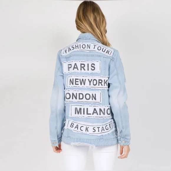 #177 🛑M BLACK FASHION TOUR DISTRESSED DENIM JACKET - Picture 2 of 8